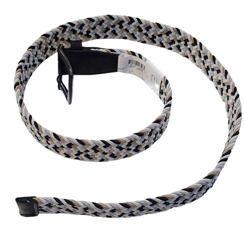 Nike Mens G-Flex Woven Braided Stretch Golf Belt Navy Tan White Size M 34-36